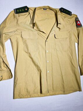 XL Vintage German Polizei Police Unfiform khaki shirt Lincron Diolen Patched